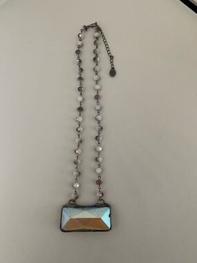 Women’s Aurora Crystal Pendant Necklace - Iridescent Blue and White with beaded
